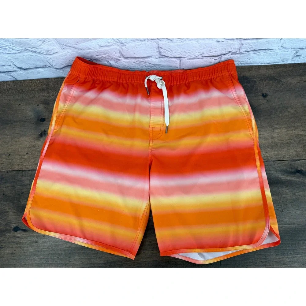 Fair Harbor Mens XL Sunset Stripe 8 Inch Swim Trunks Lined Beach Vacay